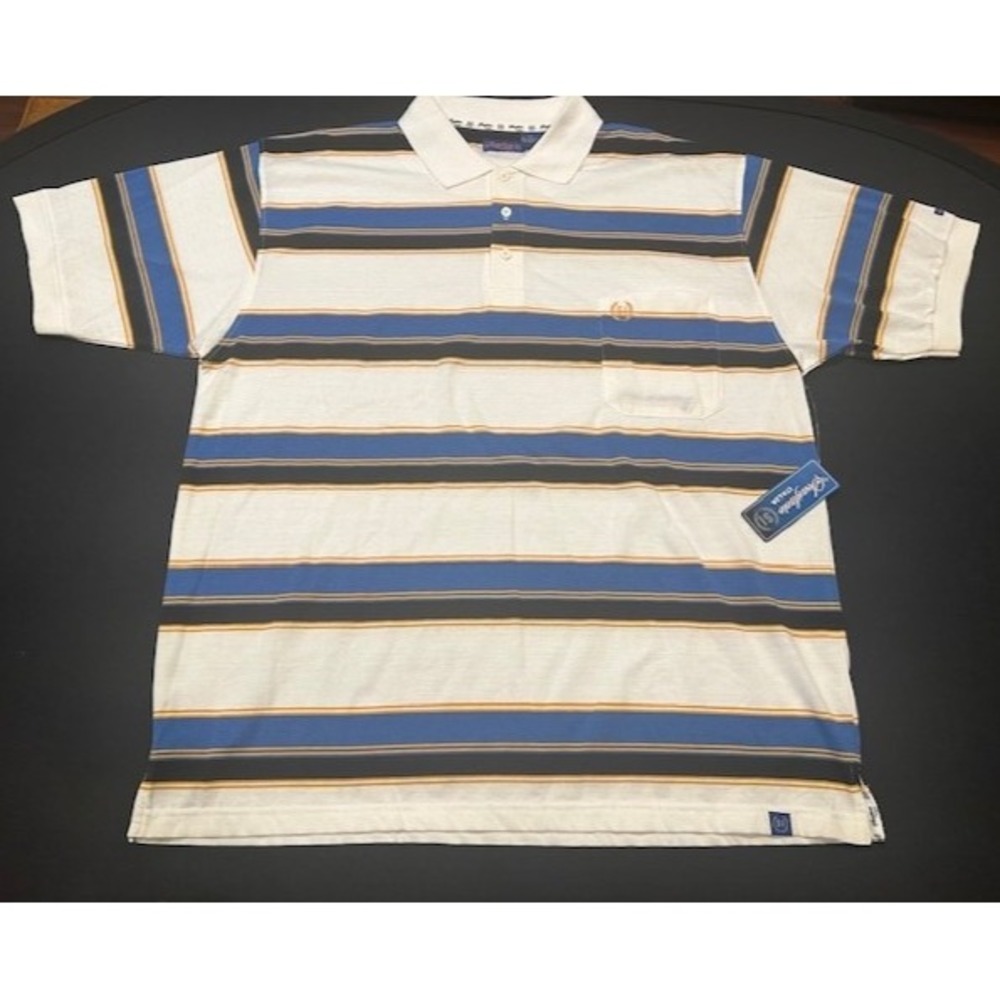 Scarfacio Italia Men's Short Sleeve Striped Polo Chest Pocket NWT - Size‎ 2XL